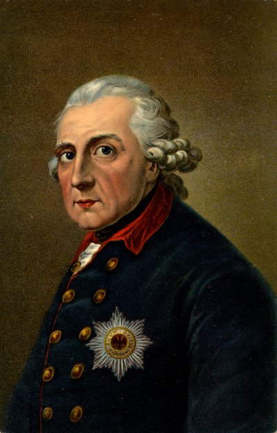 Historie. Tyskland. Frederik II den Store. Illustration inspireret af et portræt af Anton Graff (1780), Tyskland, ca. 1900 (postkort) af Anton (after) Graff