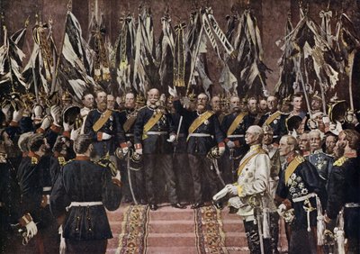 Kong Wilhelm I af Preussen udråbte til kejser af et forenet Tyskland, Versailles, Frankrig af Anton Alexander von (after) Werner