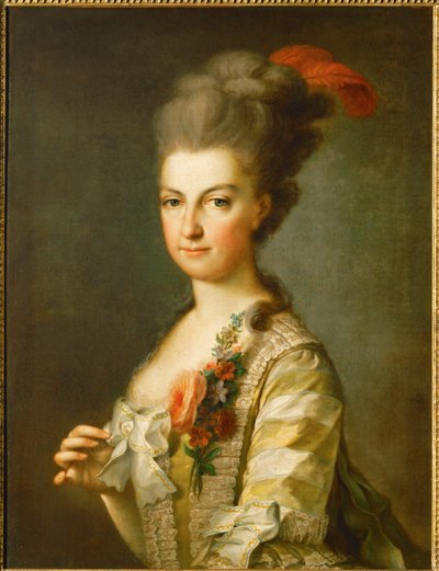 Ærkehertuginde Marie-Christine i en stribet silkekjole (maleri på lærred) af Anton Graff