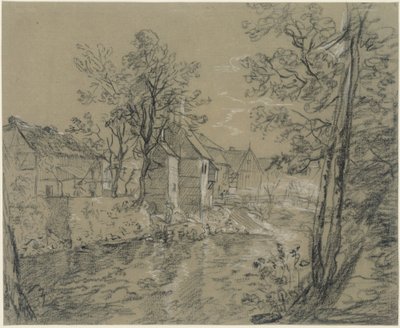 Huse ved floden (huse ved Weißeritz i Plauenschen Grund nær Dresden) af Anton Graff