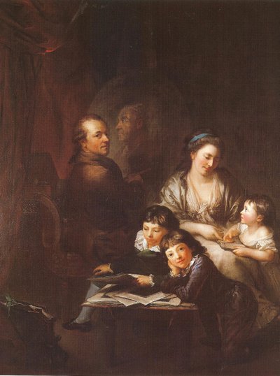 Kunstnerens familie foran portrættet af Johann Georg Sulzer af Anton Graff