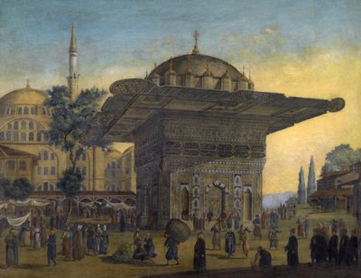 ""Udsigt over Tophane-fontænen (Top Hane), Istanbul, Tyrkiet"" Maleri af Antoine Ignace Melling (1763-1831) 1819 Privat samling af Anton Ignaz Melling