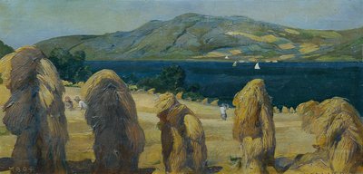 Attersee landskab med kornmandler af Anton Josef von Kenner