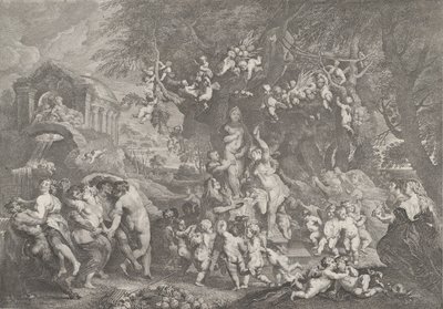 Venusfesten, med grupper af satyrer, nymfer og putti, der danser omkring en statue af Ve..., 1732. af Anton Joseph von Prenner