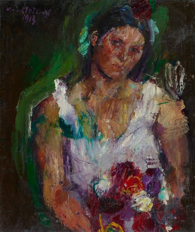 Kunstnerens kone med blomster af Anton Kolig