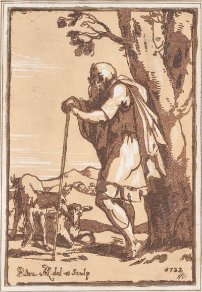 Ældre hyrde lænet op ad en stav, 1722. af Anton Maria Zanetti