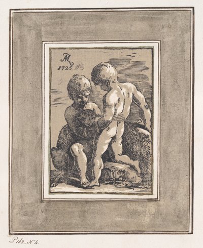 To børn leger med et lam, 1725. af Anton Maria Zanetti
