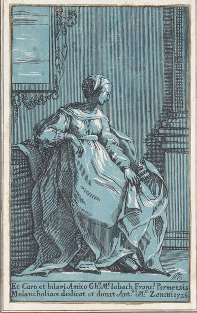 Kvinde siddende i værelse melankoli, 1726. af Anton Maria Zanetti