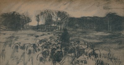 En skitse af en hyrde og hans flok, 1800-tallet af Anton Mauve