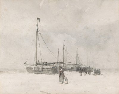 Fiskerbåde på stranden om vinteren, midten til slutningen af det 19. århundrede. af Anton Mauve