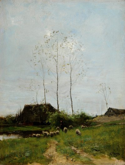 Landskab med hyrde og får (olie på lærred) af Anton Mauve