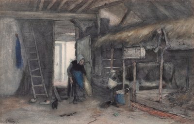Morning Chores, n. 1845-1865 (akvarelli paperille) af Anton Mauve