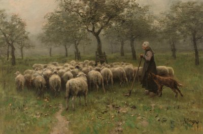 Hyrdinde med en fåreflok af Anton Mauve