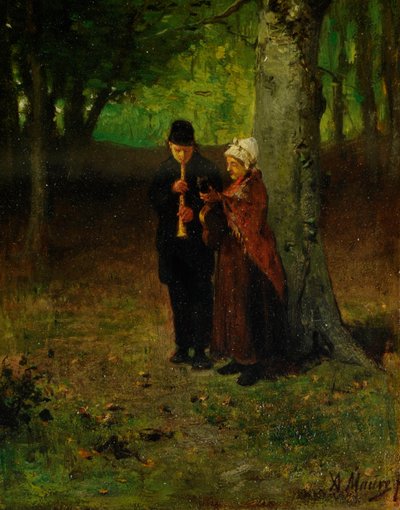 Vandrende musikere (olie på træ) af Anton Mauve