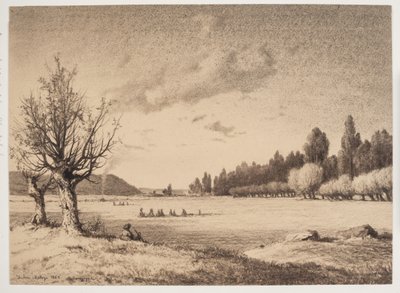 Åbent landskab med en skov i det fjerne. Bourgogne af Anton Melbye