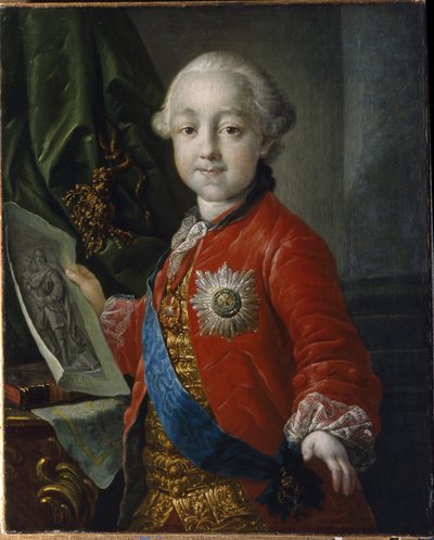 Portræt af storhertug Pavel Petrovich Romanov (1754-1801), som barn. (Portræt af storhertug Pavel Petrovich som barn). Kejser af Rusland fra 1796 til 1801. Maleri af Anton Pavlovich Losenko (1737-1773), olie på lærred af Anton Pavlovich Losenko