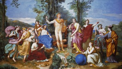 Apollon, Mnemosyne og de ni muser af Anton Raphael Mengs