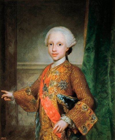 Portræt af Francois Xavier de Bourbon (1757-1771), Spædbarn af Spanien, Ridder af Helligånden (Helligånden). Maleri af Anton Raphael Mengs (1728-1779). Omkring 1765. Madrid. Prado Museum. af Anton Raphael Mengs