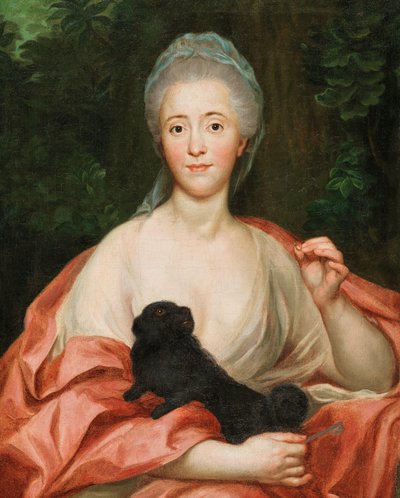 Portræt af hertuginde Mariana de Silva-Bazán y Sarmiento 1739-1784, med hund, ca 1760. af Anton Raphael Mengs