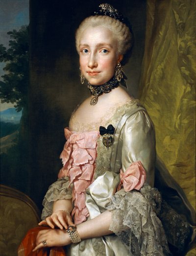 Portræt af Maria Luisa af Bourbon i anledning af hendes forlovelse til at blive gift, af Anton Raphael Mengs, cirka 1764, olie på lærred af Anton Raphael Mengs