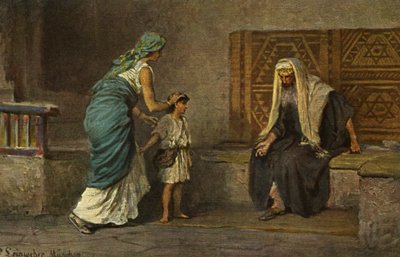 Hannah tager Samuel med til Eli i templet (print) af Anton Robert (after) Leinweber