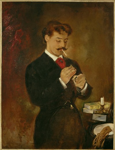 Portræt af en ung mand ... (maleri på lærred) af Anton Romako