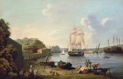 Skib under sejl i havnen ved Port Mahon, Minorca af Anton Schantz
