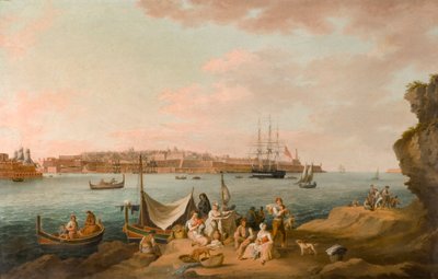 Harbour Scene, Malta (olie på kort) af Anton Schranz
