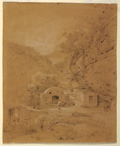 Tegning, Landskabsudsigt mellem Napoli og Salerno, 1820-30 af Anton Sminck Pitloo