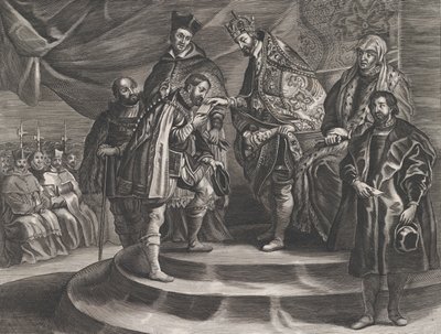 Plade 25: Philip kronet til konge af Spanien af sin far, Charles V, fra Guillielmus Becanus