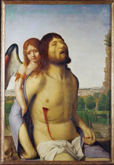 Død Kristus støttet af en engel (maleri på træ) af Antonello da Messina