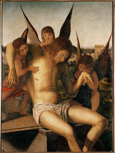 Pieta med tre engle, ca. 1475 (olie på træ) af Antonello da Messina