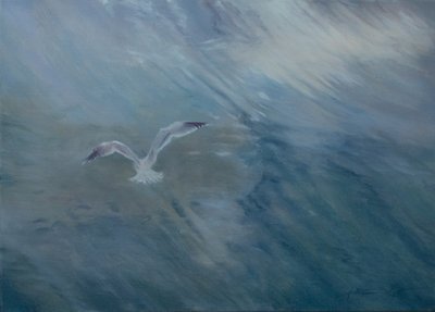 Måge flyver væk, 2012 (olie på lærred) af Antonia Myatt