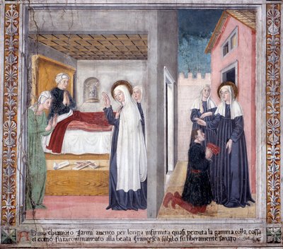 St. Francesca Romanas liv: Helgenen helbreder en mand, der mistede sit ben (Fresco af Antoniazzo Romano