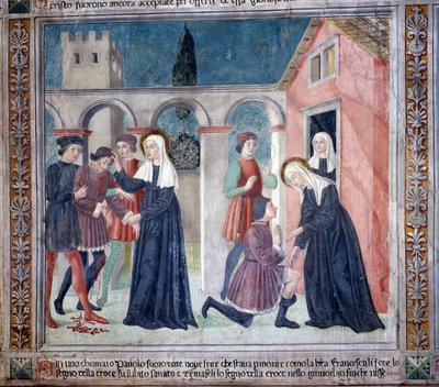 St. Francesca Romanas liv: Helgenen helbreder en såret mand (Fresco af Antoniazzo Romano