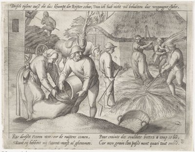 Tærskning af kornet Dyrkning af korn (serietitel) af Antonie Wierix (II) (possibly)
