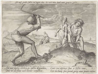 Udjævning af jorden Dyrkning af korn (serietitel) af Antonie Wierix (II) (possibly)
