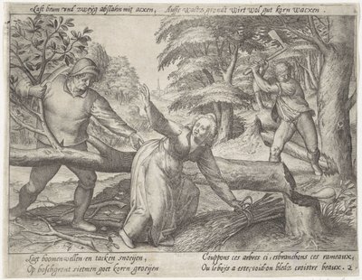 Rydning af skoven Dyrkning af korn (serietitel) af Antonie Wierix (II) (possibly)