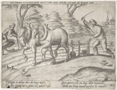 Pløjning af jorden Dyrkning af korn (serietitel) af Antonie Wierix (II) (possibly)