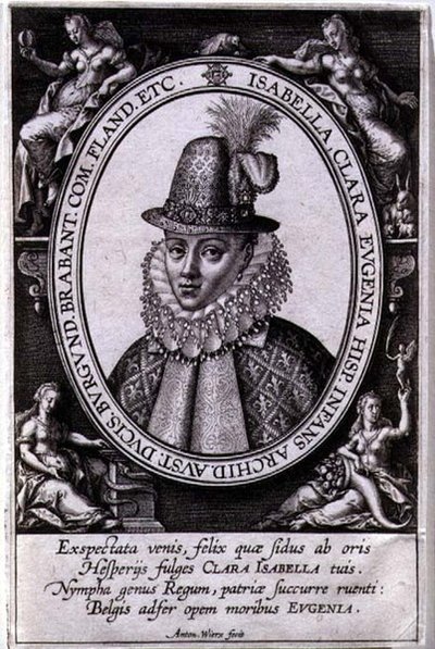 Portræt af Isabella Clara Eugenia af Østrig (1566-1633) kone til Albert, ærkehertug af Østrig (1559-1621) (stik) af Antonie Wierix