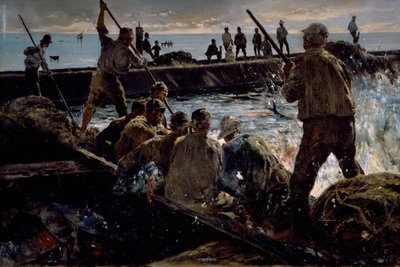 Slagtning af tun, maleri af Antonino Leto (1844-1913), olie på lærred, 41x62 cm af Antonino Leto