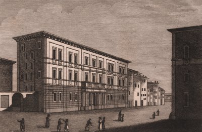 Udsigt over bispepaladset i Pistoia, Toscana, Italien, kobberstik af Antonio Morghen (1788-1853), ca. 13x9,5 cm af Antonio (1788 1853) Morghen