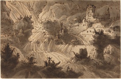 Bjergtorrents oversvømmer en by af Antonio Basoli