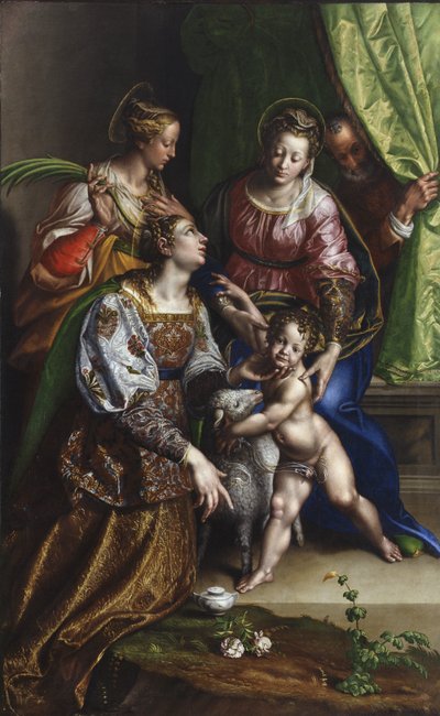 Madonna og barn med St. Joseph, St. Catherine og St. Agnes, ca. 1570 (olie på lærred) af Antonio Campi