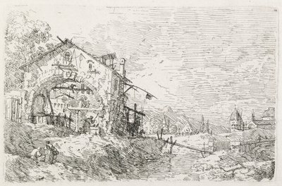 Visninger: En kvinde tegner vand under en bue af Antonio Canaletto