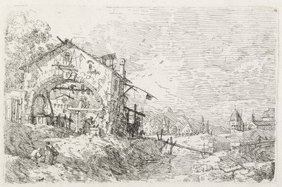Visninger: En kvinde tegner vand under en bue, 1735-1746. af Giovanni Antonio Canal