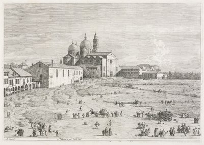Udsigt: Saint Justina-kirken i Prà della Valle, Padova af Antonio Canaletto