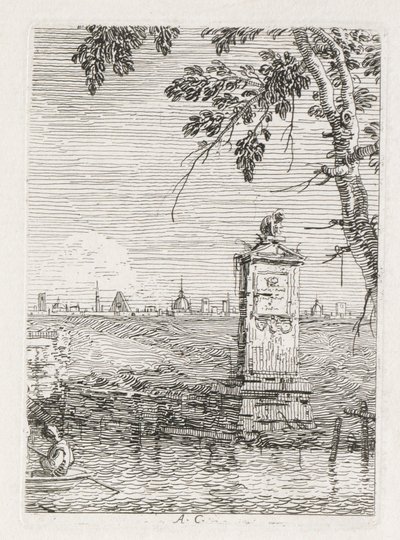 Udsigt: Det lille monument under et træ af Antonio Canaletto