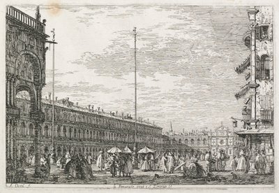 Udsigt: Prokuratorpaladset og kirken St. Géminien, Venedig af Antonio Canaletto