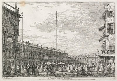 Udsigt: Prokuratorpaladset og kirken St. Géminien, Venedig, 1735-1746. af Giovanni Antonio Canal